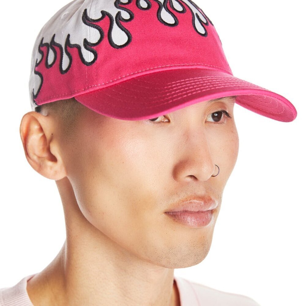 Teddy Fresh Flame Dad Hat Hot Pink White Embroidered Strapback Y2K Unisex OS